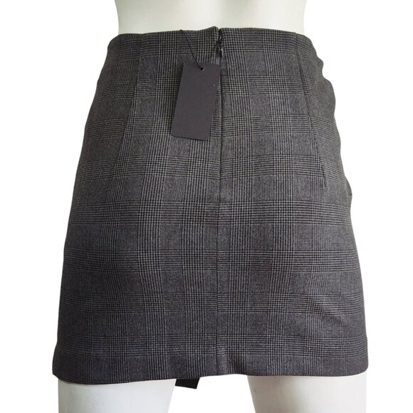 BABATON Jethro Dark Academia Twist Front Plaid Faux Wrap Stretch Mini Skirt 0 XS - Picture 2 of 6